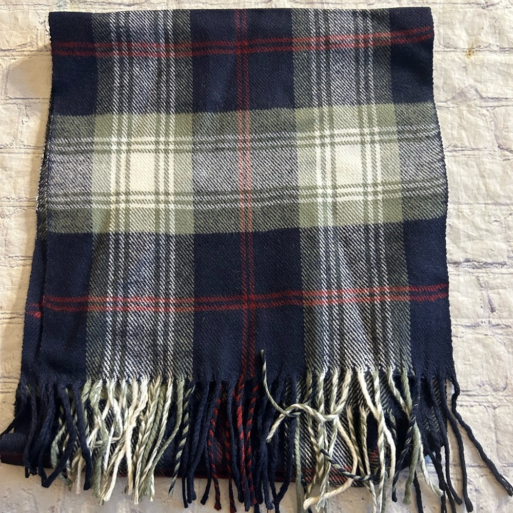 ROYAL ROSSI NAVY/RED/GREEN/GREY  MULTI COLORED PLAID FRINGE UNISEX SCARF O/S